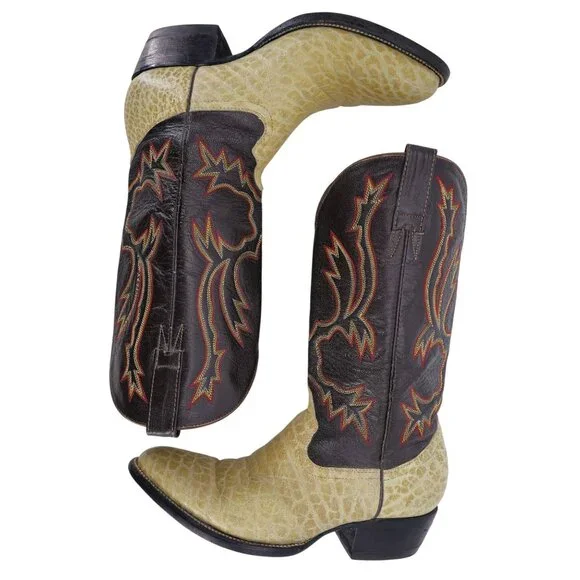 Bull Rider Men 9.5 Unique Color Golden Yellow Brown Leather Cowboy Western Boots - Picture 9 of 16